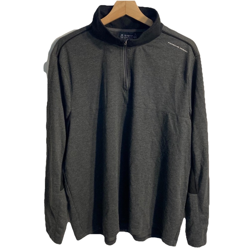 Porsche Design Sweater Mens XL Saudia Airlines 1/4 Zip Lightweight Pullover Gray